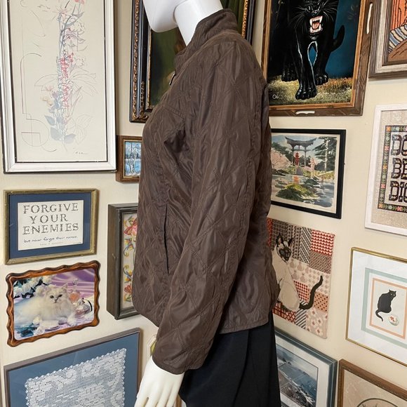 NWT Faconnable Dark Brown Quilted Short Jacket with 2 Way Zipper and Pockets M - Picture 2 of 7